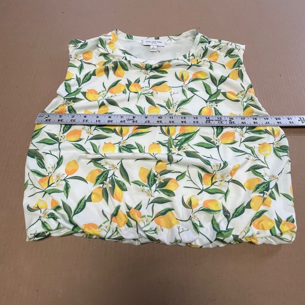 Marc New York Shirt Women's Medium Lemon‎ Print Cropped Bubble Sleeveless Top - Picture 7 of 13